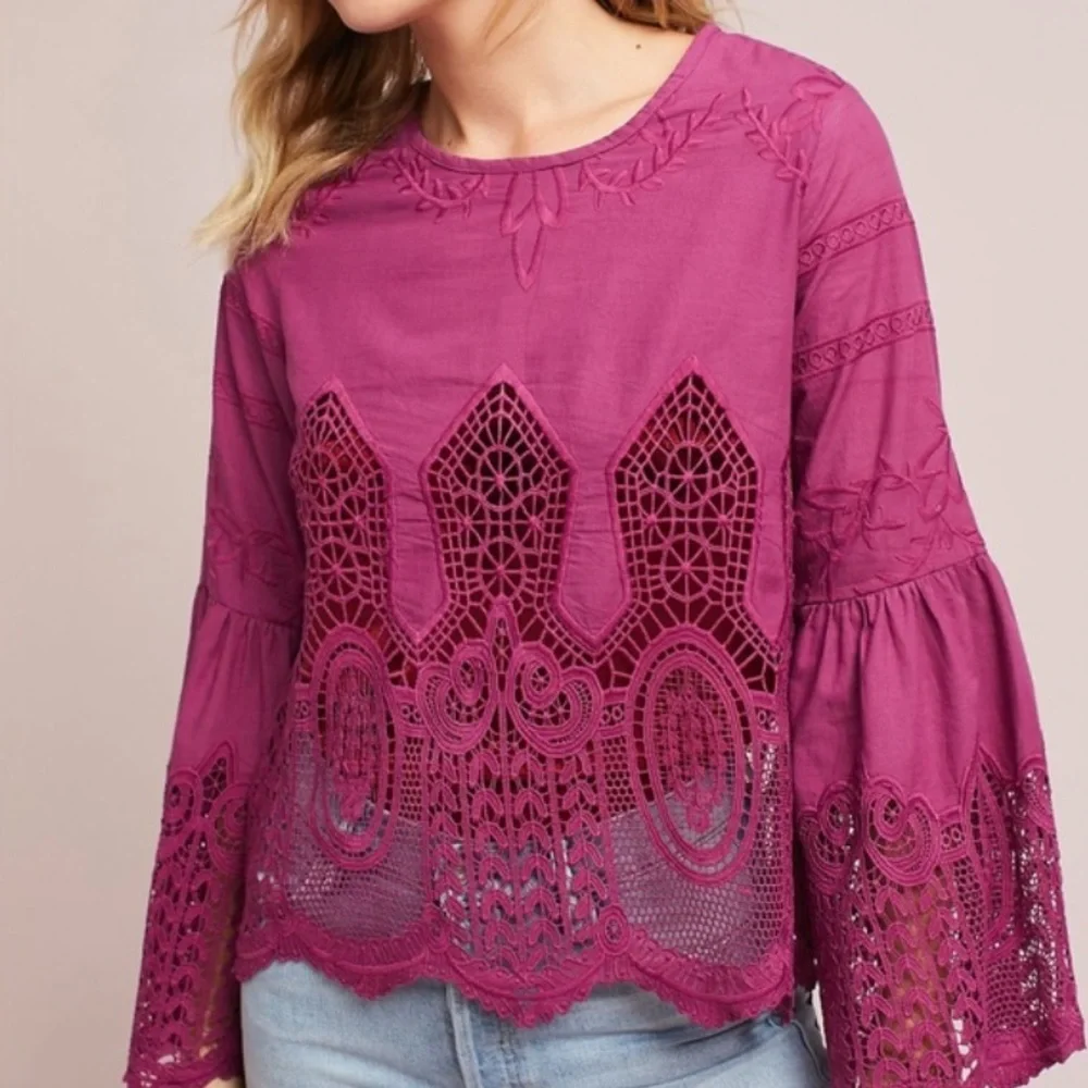 Anthropologie Chloe Oliver Embroidered Top